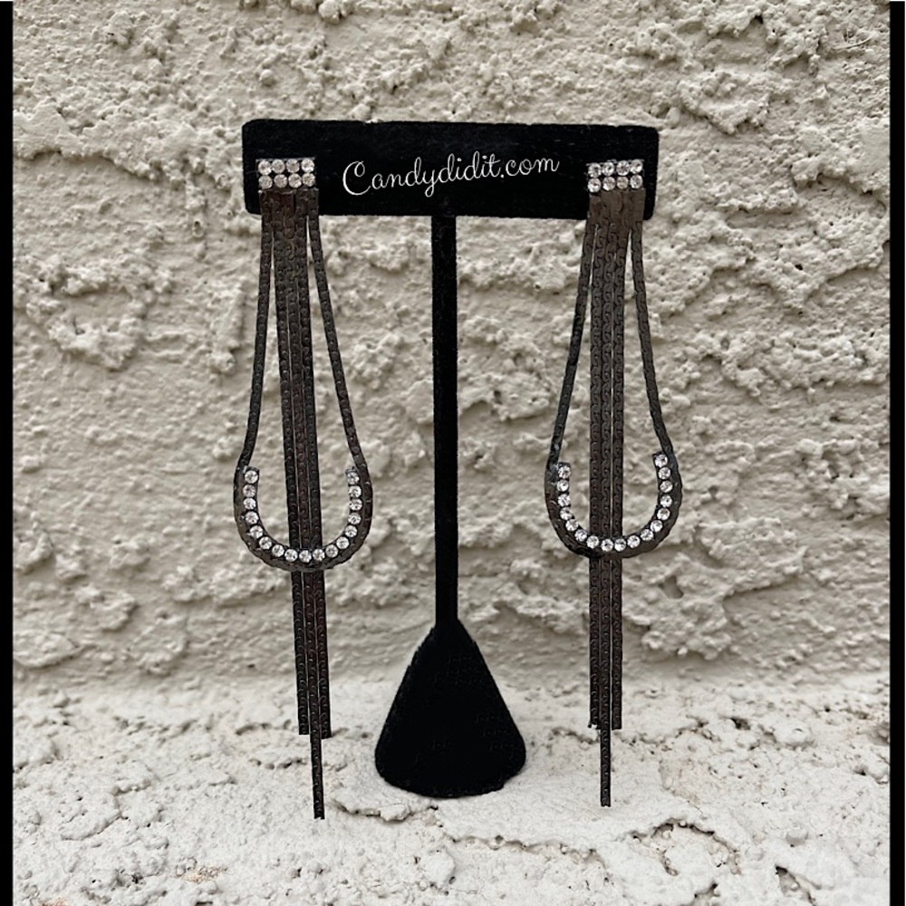 NWT Gunmetal & Crystal Loop And Chain Dangle Post Earrings. Candy Did It!